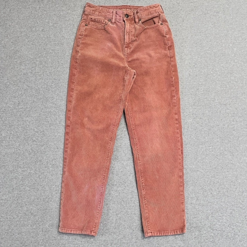 American Eagle Jeans Womens 4 Pink Mom Straight Jean High Rise Corduroy